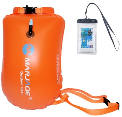 Esoes Schwimmboje Erwachsene Freiwasser, 20L Schwimmhilfe Erwachsene Schwimmkissen Mit Trockensack, Pull Buoy Boje für Schwimmer und Triathleten Höchst (Orange)