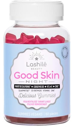 Lashilé Beauty - Complément Alimentaire - Régénérateur de peau pendant la nuit - Good Skin Night - Made In France - Coenzyme Q10 Vitamine A C Zinc - Cure 1 Mois 60 Gummies