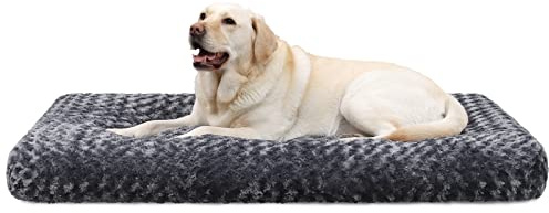 KSIIA Hundbädd Stora Hundar, Tvättbar Hundkudde Fluffig, Hundmatta för Stora, Medelstora Hundar, Halkfri Undersida, Andas, Husdjursbädd Hundmadrass Mörkgrå 111x81cm