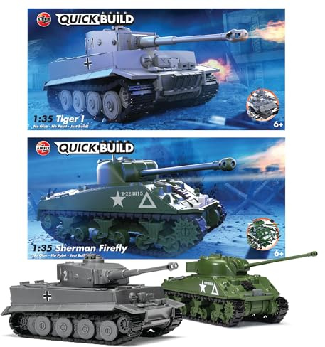Airfix - QUICKBUILD Model Tank Kit - J6970 Tiger I & Sherman Firefly Building Kit for Kids 6+, Construction Toys for Boys & Girls, Model Making with No Glue - Classic Vehicle Gifts Plastic Craft Set