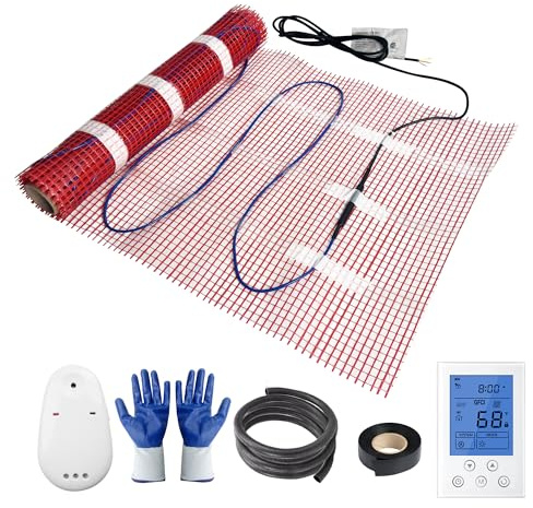 BLARALA Electric Radiant Floor Heating System, 30 Sq.ft Electric Heated Floor Mats for Bathroom, Includes Programmable Thermostat, Heat Mat, Installation Monitor, and Temperature Sensors