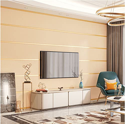 Rollo de papel tapiz 3D de rayas verticales no tejido beige para dormitorio, sala de estar, decoración de fondo de TV, 0,53 × 9,5 m