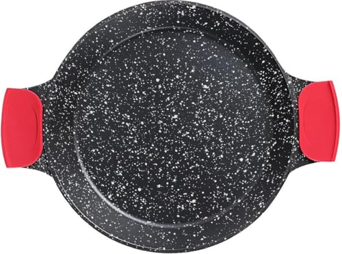 Royal Swiss® Poêle à Paella 32 cm / 40 cm – Aluminium Brossé avec Revêtement Antiadhésif Marbré – Compatible Tous Feux dont Induction & Four – Poignées Amovibles Silicone – Idéal 8 à 15 Personnes