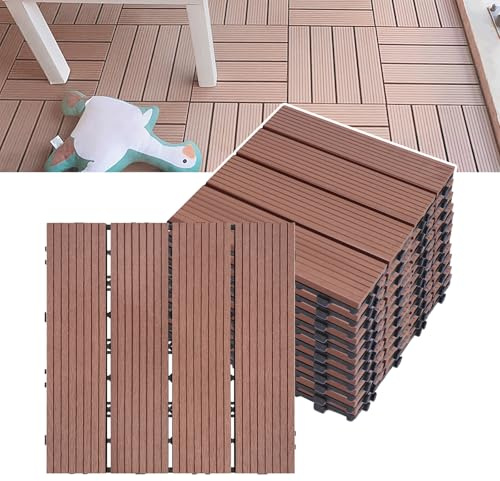 NAIZY Lot de 11 lames de terrasse WPC - 30 x 30 cm - Avec système à clic - Revêtement de sol pour balcon et jardin - 1 ㎡ - Marron