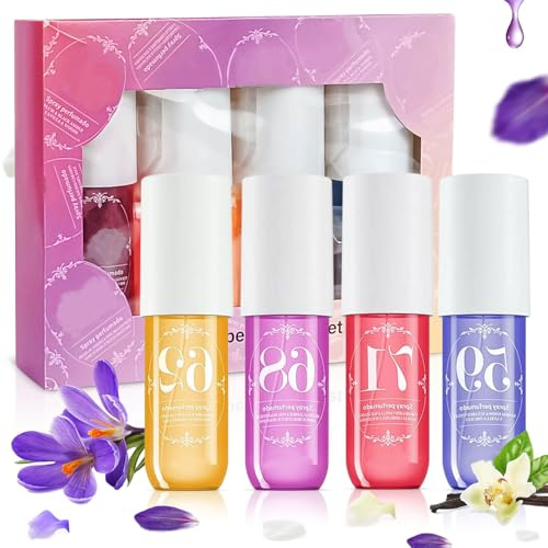 4 Pièces Parfum, Spray Corporel pour Femme, Spray Parfum Longue DuréE, Brume ParfuméE Pour Cheveux Et Corps, Brume Parfumée, Parfum Femme pour les voyages, cadeau pour femme