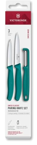 Victorinox Swiss Classic Set de couteaux à légumes avec éplucheur, couteau à éplucher et couteau à tomates, 3 pièces, Lame extra tranchante, Vert