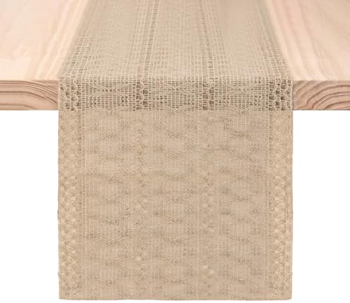 XFSRG Camino de Mesa de Macramé Boho Marrón Algodón Lino Rústico Granja Moderno para Bodas Mesa de Comedor de Cocina 30 x 183 cm