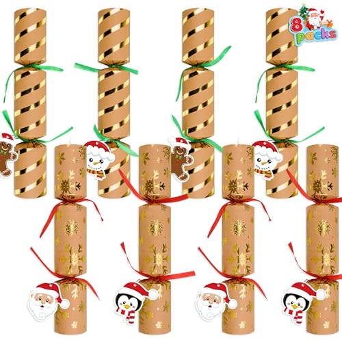 Malhaii 8 Pack Christmas Cr ac k ers with Prizes Gifts Jokes No Snap Christmas Party Favors Pop p ers for Adults Kids, Christm as Table Decorations Xmas Party Gifts Bulk for Holiday Tradition