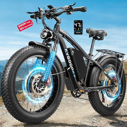 9000W Peak 58V Max-Output Ebike for Adults, Powerful 34Ah Battery Dual Motor Ebike, 47MPH Top Speed Fast E-Bike, Up to 105 Miles 24x4.0 Fat Tires Electric Mountain Bicycle for Sand Beach Snow