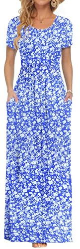 AUSELILY Maxi Dress for Women Summer Casual Long Dress Blue Print XL