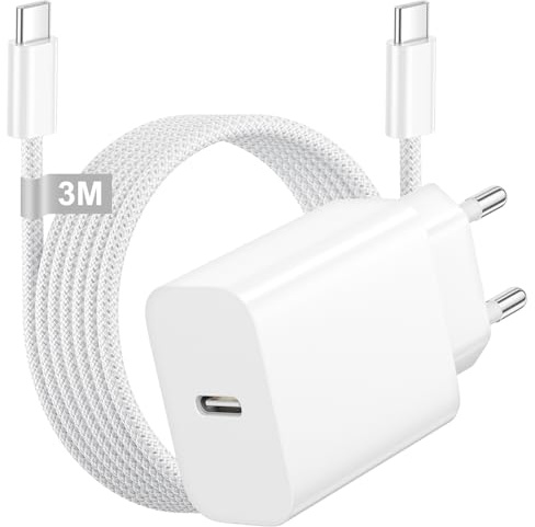 25W USB C snabbladdare typ C snabb laddare med USB C-kabel 3 meter | USB C Charger Wall Charger adapter Snabbladdare för iPhone 17 17 Pro Max 17 Air 16 16e 15 Pro Max Plus iPad Air Mini