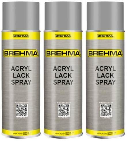 BREHMA 3x Acryl Lackspray Ral 9006 Weisalu matt Lack Farbe Sprühfarbe 400ml