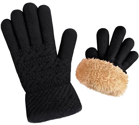 ehsbuy Kids Thermal Gloves Warm Fleece Lined Knitted Stretchy Soft Winter Gloves for Boys and girls Age 5-9 Gifts for Birthday Christmas Cold Weather
