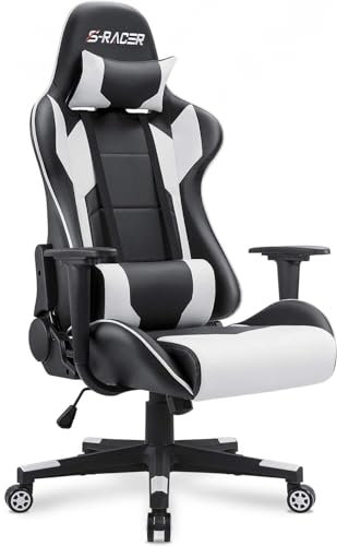 Homall Gaming Chair Corsa Sedia da Ufficio con Schienale Alto Computer Desk presidenza presidenza di Cuoio esecutivo e ergonomica Sedia Girevole con poggiatesta e Supporto Lombare (Bianco)