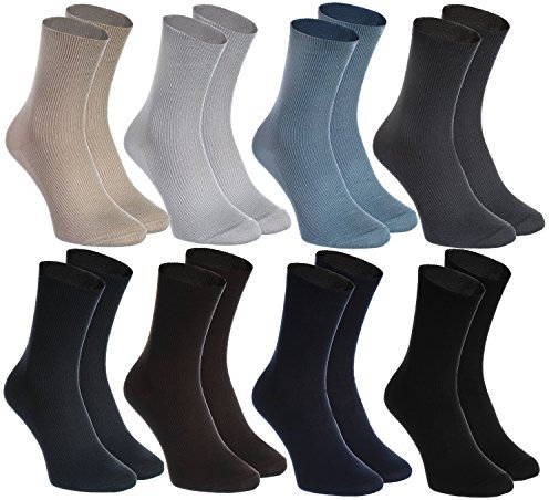 Rainbow Socks - Damen Herren Diabetiker Socken Ohne Gummibund - 8 Paar - Beige Braun Schwarz Graphit Blau Marine Khaki Blau Grau - Größen 39-41