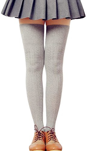 Lsharon - Leggings da donna in maglia morbida all'uncinetto Grigio chiaro M