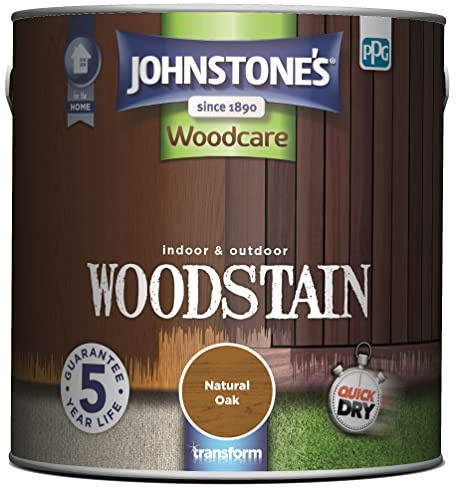 Johnstone’s - Interior & Exterior Woodstain - Natural Oak | Weathershield, UV Resistant, Quick Drying in 4 hours, Durable & Flake-Resistan, 5 Years Protection | 2.5 L