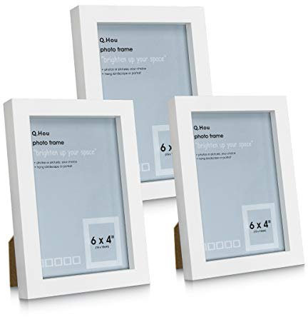Q.Hou 6x4 Inch White Picture Photo Frame, 3 Packs, Real Glass Front for Tabletop or Mount(005UK-QH-PF4X6-WHT)