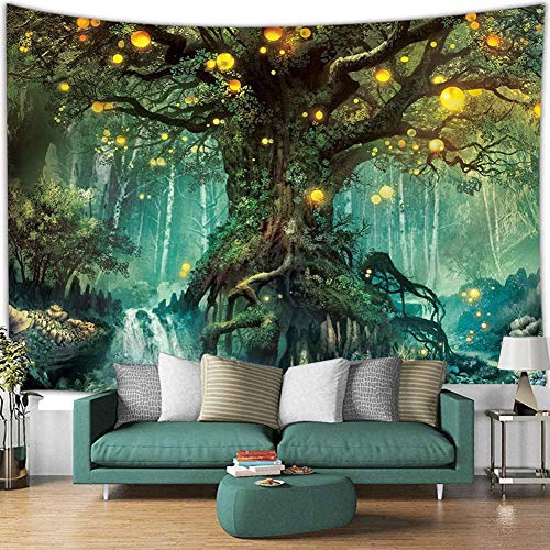 Ruibo Fantasie-Tapisserie mit magischem Wald, Motiv: Baum des Lebens, Elfen, Wandbehang, Grün (RB-FMF-1) (B x H x H): 200,7 x 149,9 cm
