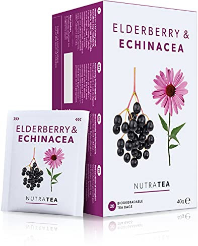 Nutra Tea Holunderbeere & Sonnenhut, Immun- & Erkältungstee, Tee zur Unterstützung des Immunsystems, zur Bekämpfung von Erkältungen, 20 wiederverwendbare Teebeutel, natürlicher Kräutertee
