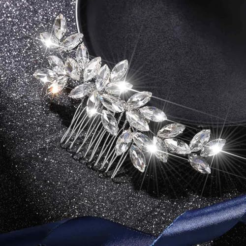 Latious Crystal Wedding Hair Comb Silver Rhinestone Bridal Hair Piece Sparkly Hair Accessories for Brides and Women (Silver)