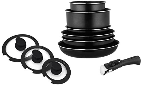Batterie de cuisine - Casseroles - Batterie casserole - Set de poeles et casseroles tous feux - Batterie de cuisine en aluminium avec manche amovible 10 pièces Noir Arthur Martin AM310SC