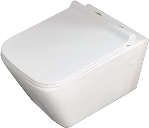 Wc Inodoro Suspendido Cuadrado Rimless | Váter Colgante de Cerámica Blanca con Montaje a Pared | Inodoro con Fondo Reducido y Asiento Caída Amortiguada (Wc Suspendido Cuadrado 52,0 x 36,5 x 30 cm)