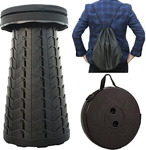 MKBK Teleskoppall justerbar campingpall, hopfällbar pall med sittdyna och nylonväska för camping, vandring, fiske, utomhuspall lastkapacitet 226 kg (svart) (MO-006)
