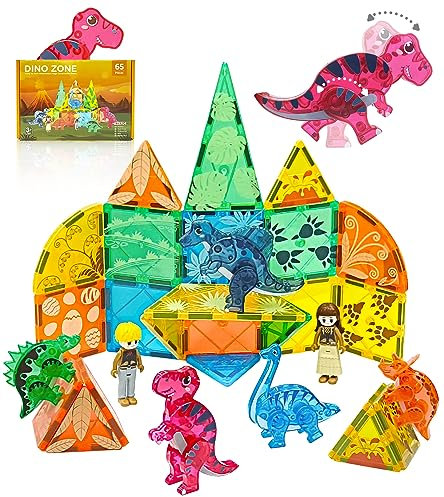 Magnetische Kacheln Dinosaurier Baukasten für Kinder und Kleinkinder Montessori Kreative Magnetblöcke Konstruktionsspielzeug für 3 Jahre alte Jungen und Mädchen zu STEM Learning & Educational Stack