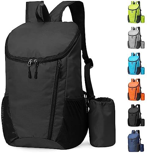 Yoolly Lightweight Foldable Backpack, Small Hiking Rucksack, Waterproof Packable Backpack for Men Women Kids, Durable Rucksack for Outdoor Sport Travelling Hiking Camping Biking Walking (Black)