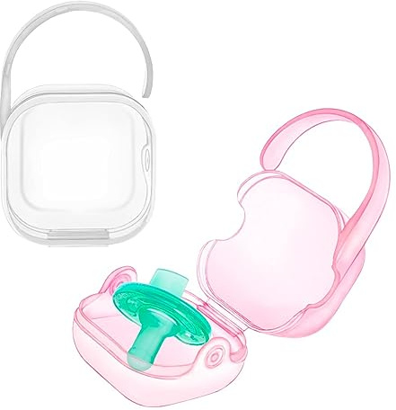 Napphållare fodral Binky täckbox med krok napp tillbehör 2 Count, klar och rosa kombo set