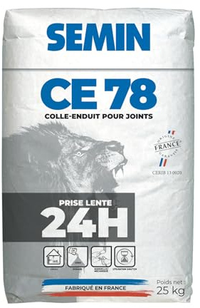 Enduit pour Joints de Plaques de Plâtre CE 78 Lent Semin, Temps de Prise 24 Heures, Intérieur, Sac de 25 kg