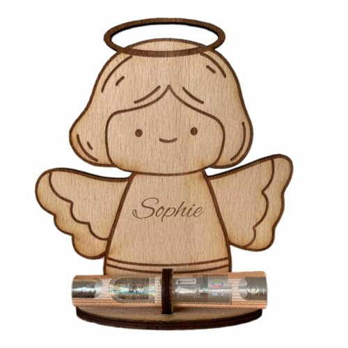 minimutz Geldgeschenk Weihnachten Holz - Geschenkidee Nikolaus Weihnachten für Kinder - DIY Set personalisiert mit Namen als Geld Verpackung (Engel)