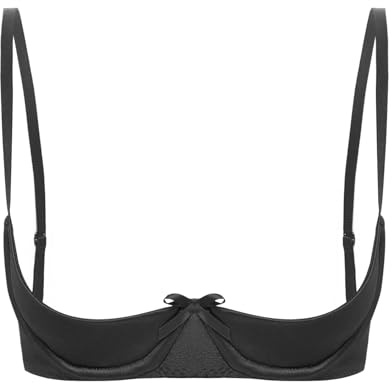Freebily Reggiseno a Balconcino Donna Reggiseno Aperto Davanti Hot Push Up Bra Bralette in Raso Bikini Top Babydoll Reggiseno con Ferretto Biancheria Lingerie Sexy Erotico Nero M