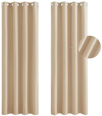 Vorhang Blickdicht mit Ösen 85 x 220 cm Dicker Stoff Thermovorhänge Gegen Kälte Verdunkelungsvorhang Türvorhang Blickdicht 2Er Set für Schiene Blackout Curtains, Beige