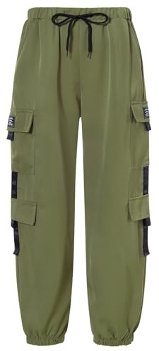 Loveternal Girls Boys Cargo Trousers Kids Elastic Waist Cargo Pants for Camping Trekking Jogging 4 Pockets Travel Leisure Children’s Outdoor Pants 9-10 Years Army Green