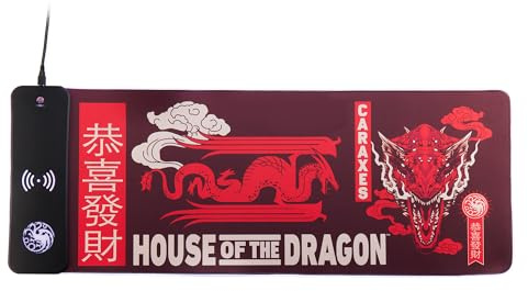 numskull House of the Dragon XL RGB spelmusmatta med 15 W trådlös laddare | Anpassningsbar LED, halkfri, vattenavvisande
