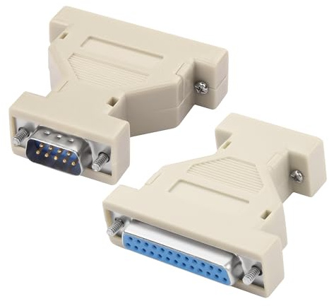 MEIRIYFA DB9 a DB25 - Adaptador serie DB9 macho a DB25 hembra RS-232, convertidor de género serie en módem para PC (2 unidades, DB9 M – DB25 F)