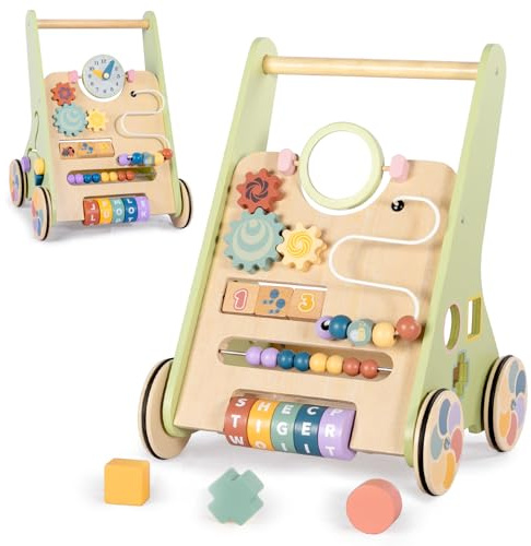 BAUTIA Wooden Baby Walker for 6-12 Months, Montessori Walker Push Toy for Toddlers Learning to Walk, Push Walker Baby Activity Center for Boys and Girls