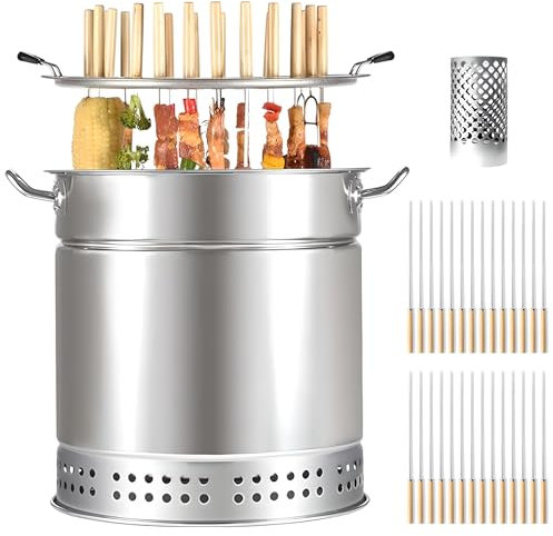 Barbecue À Charbon de Bois Suspendu, Fumoir Vertical Portable, Barbecue À Charbon de Bois, Barbecue en Tonneau, Peut Griller 28 Brochettes À la Fois, avec 28 Brochettes, pour 6 À 10 Personnes, Brochet