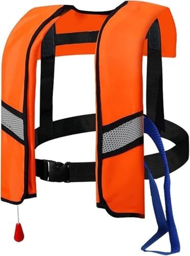 150N Automatic Inflatable Life Jacket – Adjustable Nylon Swim Vest with CO2 Inflation, Reflective Strips & Safety Buckle (Orange)