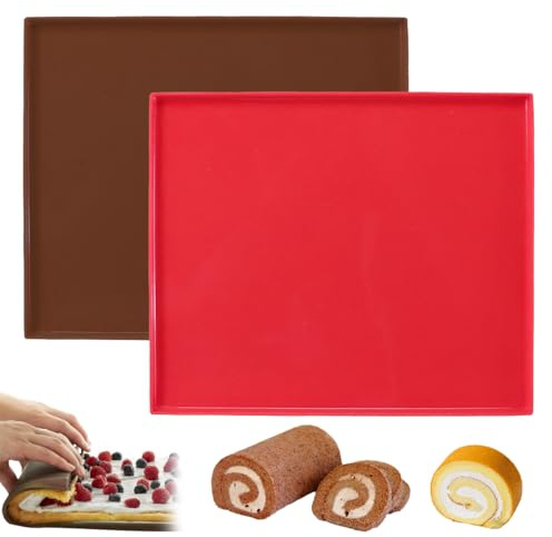 2 Stück Silikon Backmatte mit Rand, Silikon Backblech Rollmatte, Antihafte Silikonmatte Backofen, Silicone Baking Sheet, Dauerbackmatte, Rutschfest für Biskuitrollen, Gebäck, Waffeln(30,5X25,8X1cm)