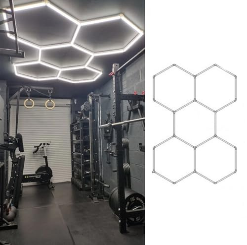 AKPHBKFG Luz Hexagonal, Paquete de 24 Luces LED para Garaje, luz de Techo conectable para Garaje, Taller, sótano, Gimnasio, almacén 5-Hex