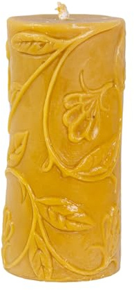 BeesWax World Bougies en cire d'abeille - Piliers décoratifs faits à la main en 6 designs - 100% cire d'abeille pure - Sans fumée et durable (Feuilles : hauteur 15 cm, Ø 7 cm)