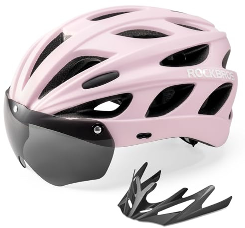 ROCKBROS Casco Bici da Ciclismo Certificato CE, Casco con Visiera Staccabile Lenti Grigie Magnetici per MTB Bicicletta, Donna Ragazzo, Leggero et Protezione, Circonferenza Regolabile 54-58cm, M, Rosa