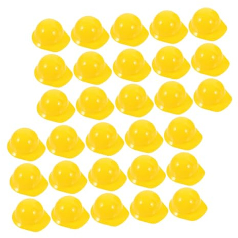 Garneck 40 pezzi Mini Caschi da Costruzione in Plastica Sicuri e Realistici Cappellini Gialli per Feste Tema Accessori Decorativi e Gioco Dress-up