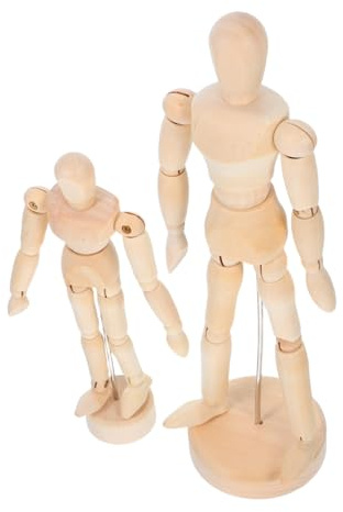 SAFIGLE 2pezzi Modello Umano in Legno per Disegno Figure Articolate e Snodabili Manichino da Burattinaio per Schizzi dal Naturale e Pittura Materiale Artistico Essenziale