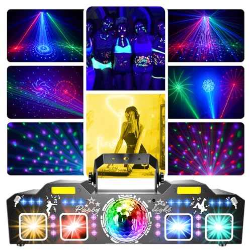 Tomshine Luces Discoteca DMX 5 en 1, 150+ Combinaciones de Efectos y Bola Mágica de 15 Colores, 12x Luz UV Negra y 2x Estroboscopio Dorado, Rayo de Estrella Roja, Luces DJ para Fiesta, Bar
