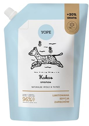 YOPE – Naturlig handtvål refill kokos ananas begränsad utgåva – vegetabilisk formel veganskt testad djurförsöksfri mild rengöring med kokos extrakt alger allantoin – 600 ml