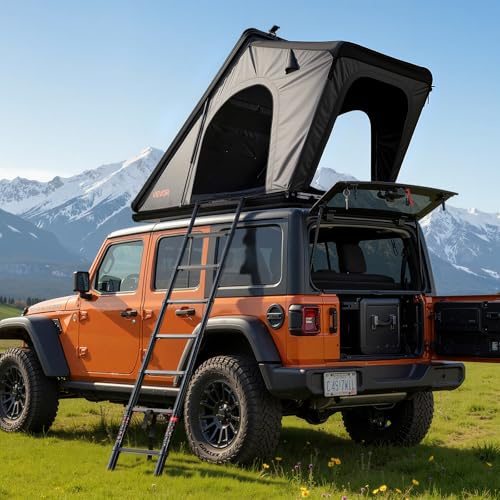VEVOR Tienda de Techo Rígida para 2-3 Personas, Impermeable y Resistente al Viento, Tienda de Campaña para Techo de Coche con Luz LED, Colchón Grueso, Ventana, Escalera, para Jeep, SUV, Camionetas